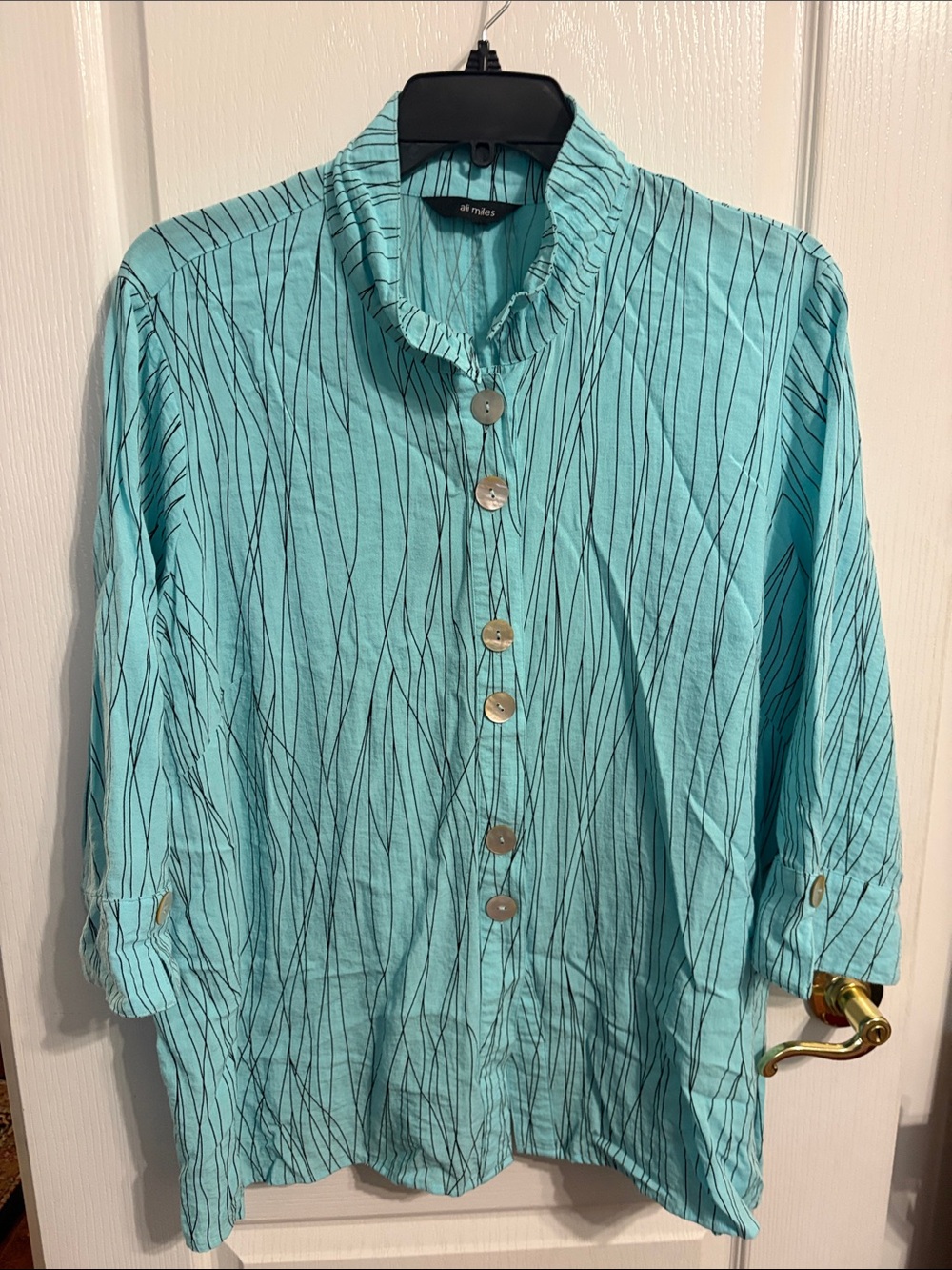 Ali Miles Turquoise Button-Front Casual Men’s Shirt